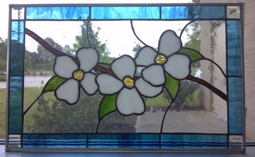 Stained glass dogwood window hanging